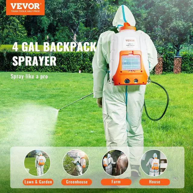 Alt view image 7 of 8 - VEVOR Battery Powered Backpack Sprayer ,4 Gal Tank, 0-90 PSI Adjustable Pressure,Back Pack Sprayer with 8 Nozzles and 2 Wands, 12V 8Ah Battery, Wide Mouth Lid for Weeding, Spraying, Cleaning