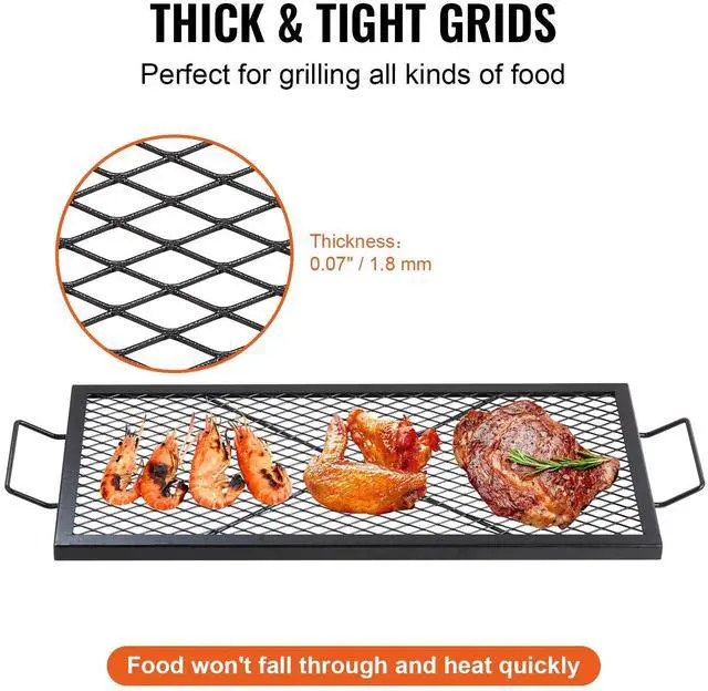 Alt view image 4 of 7 - VEVOR X-Marks Fire Pit Grill Grate, Rectangle Cooking Grate, Heavy Duty Steel Campfire BBQ Grill Grid with Handle & Support X Wire, Portable Camping Cookware for Outside Party Gathering, 32 Inch Black