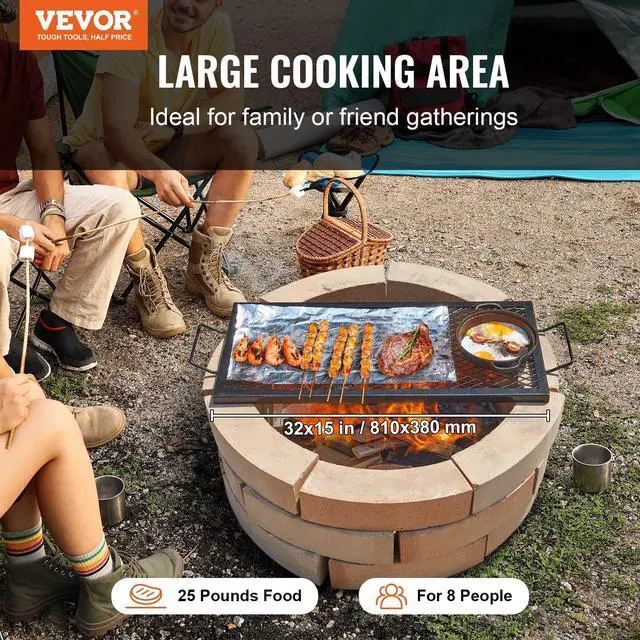 Alt view image 2 of 7 - VEVOR X-Marks Fire Pit Grill Grate, Rectangle Cooking Grate, Heavy Duty Steel Campfire BBQ Grill Grid with Handle & Support X Wire, Portable Camping Cookware for Outside Party Gathering, 32 Inch Black