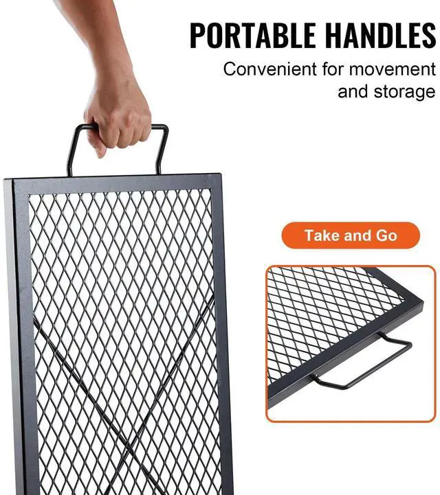 Alt view image 5 of 7 - VEVOR X-Marks Fire Pit Grill Grate, Rectangle Cooking Grate, Heavy Duty Steel Campfire BBQ Grill Grid with Handle & Support X Wire, Portable Camping Cookware for Outside Party Gathering, 32 Inch Black