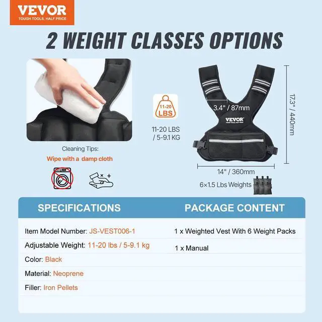 Alt view image 7 of 7 - VEVOR 11-20lb Adjustable Weighted Vest for Men Women Strength Training Running