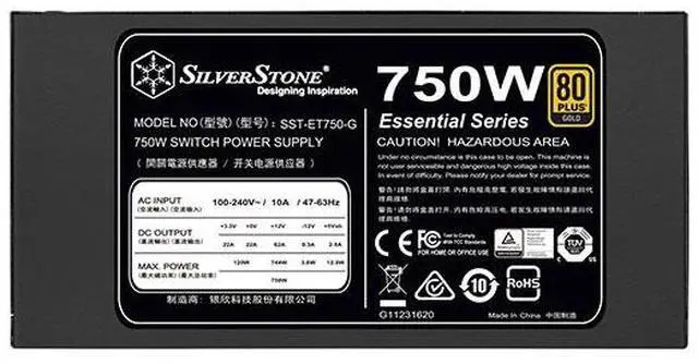 Alt view image 4 of 5 - SilverStone ET750-G Essential Series 750W Power Supply, 80 Plus Gold Certified, Silent 120mm Fan, All-Black Flat Cables, Single +12V Rail, PCIe 8-Pin & 6-Pin Support