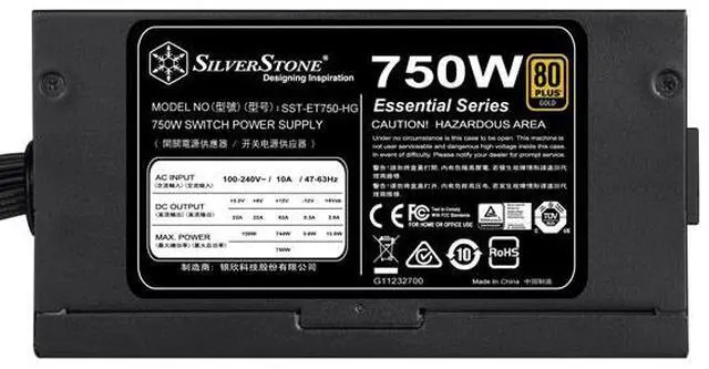 Alt view image 3 of 5 - SilverStone Essential Series ET750-HG 750W 80 PLUS Gold Semi-Modular ATX Power Supply, Silent 140mm Fan, Single +12V Rail, All-Black Flat Cables