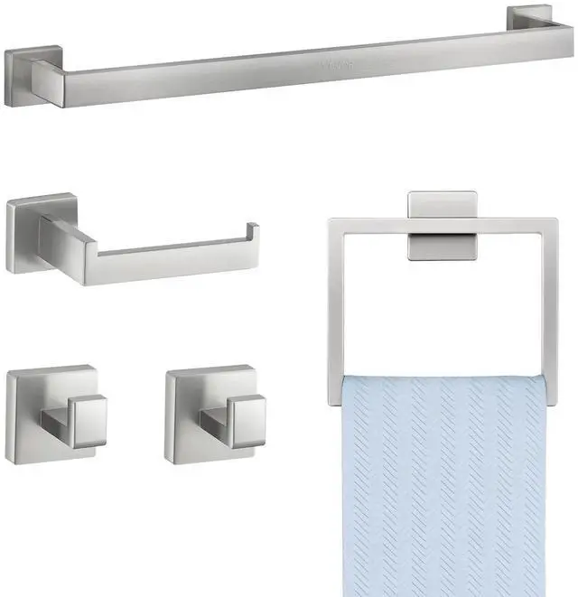 Main image of VEVOR 5 Pcs Towel Bar Set Bathroom Hardware Set Brushed Nickel Bath Accessories