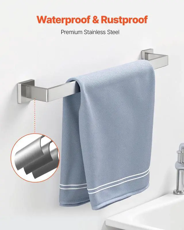 Alt view image 3 of 7 - VEVOR 5 Pcs Towel Bar Set Bathroom Hardware Set Brushed Nickel Bath Accessories