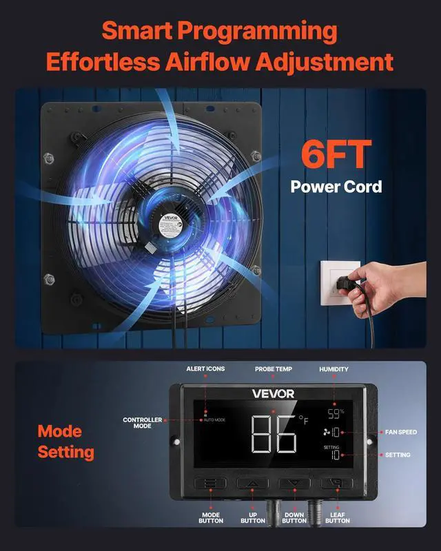 Alt view image 6 of 7 - VEVOR 10 in Shutter Exhaust Fan with Smart Programming Controller Wall Mount