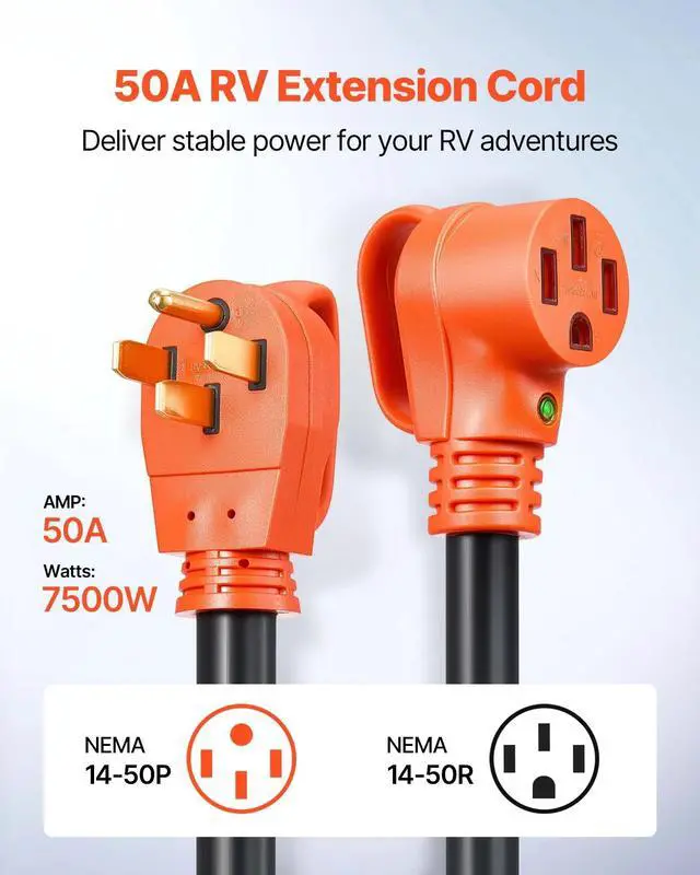 Alt view image 3 of 7 - 100 FT 50A RV Extension Cord STW 6/3 +8/1 Gauge Wire NEMA 14-50P NEMA 14-50R ETL
