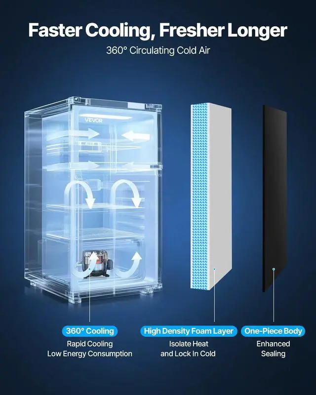 Alt view image 3 of 7 - VEVOR Mini Fridge with Freezer 3.2 Cu.Ft Two Door Compact Refrigerator Black