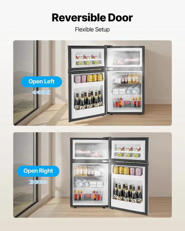 Alt view image 6 of 7 - VEVOR Mini Fridge with Freezer 3.2 Cu.Ft Two Door Compact Refrigerator Black