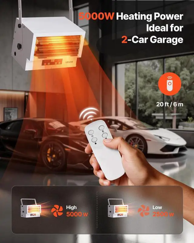 Alt view image 2 of 7 - VEVOR Electric Garage Heater 5000-Watt Ceiling Mount With Remote Control