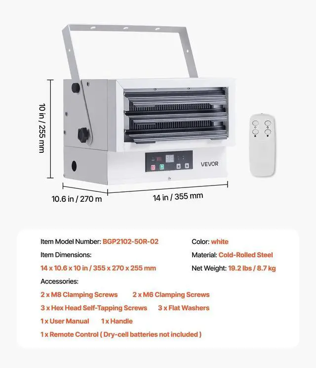 Alt view image 7 of 7 - VEVOR Electric Garage Heater 5000-Watt Ceiling Mount With Remote Control