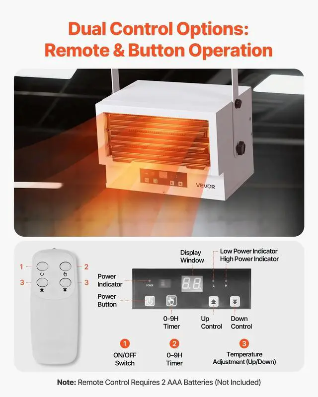 Alt view image 4 of 7 - VEVOR Electric Garage Heater 5000-Watt Ceiling Mount With Remote Control