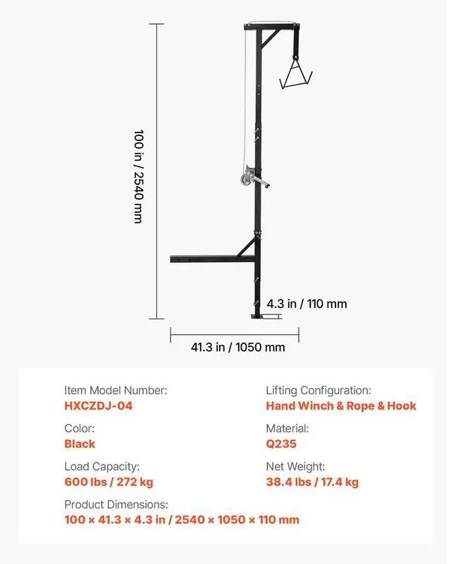 Alt view image 7 of 7 - VEVOR Truck Hitch Game Hoist 600 lbs Hunting Deer Hoist with 2-inch Receiver