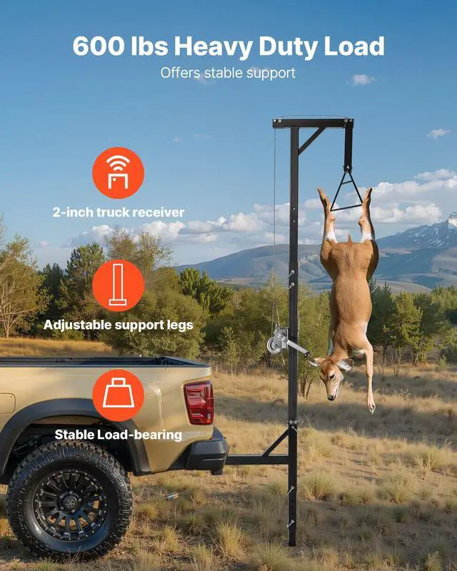 Alt view image 2 of 7 - VEVOR Truck Hitch Game Hoist 600 lbs Hunting Deer Hoist with 2-inch Receiver