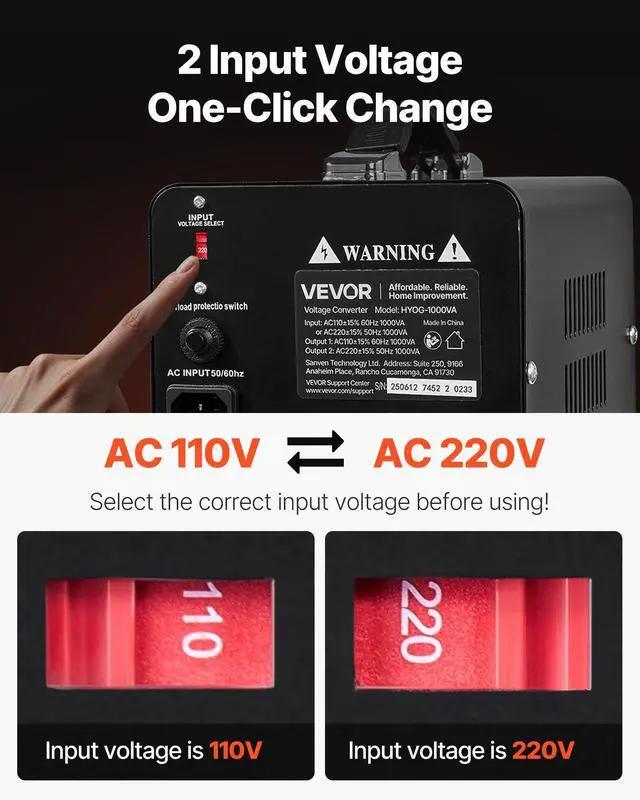 Alt view image 2 of 7 - VEVOR Voltage Converter Transformer 1000VA Step Up/Down 110 to 220V/220 to 110V