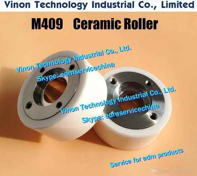 Main image of (2pcs) M409+M410 EDM Pinch Roller+Capstan Roller Set D57x25t (White Ceramic type) X055C008G51+X055C009G51 Feed section