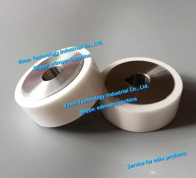 Main image of (2pcs) edm Ceramic Roller Set 332015168 Ø63xØ16x25mm Upper&Lower 332.015.168, 332014104, 332.0141.04 Guide Pulley Lower for CUT2