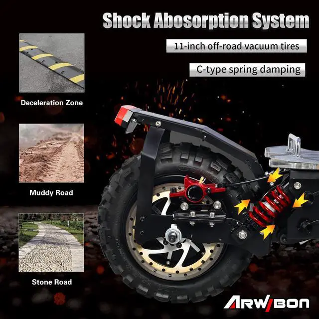Alt view image 5 of 7 - Arwibon Q06Pro Electric Scooter for Adults Dual Drive 5600W Motor, Up to 40 MPH & 40 Miles, 60V/27AH, 11'' Heavy Duty Vacuum Off-Road Tire, Dual Oil Braking, Electric Scooter Without Seat