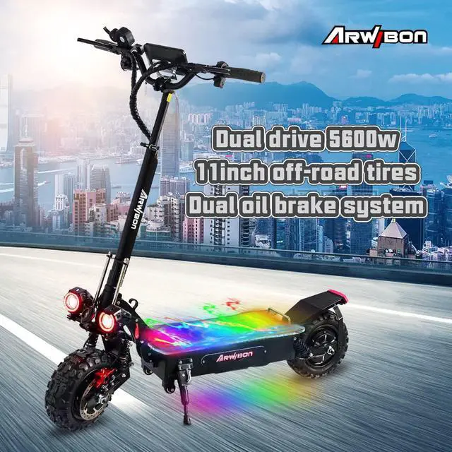 Alt view image 3 of 7 - Arwibon Q06Pro Electric Scooter for Adults Dual Drive 5600W Motor, Up to 40 MPH & 40 Miles, 60V/27AH, 11'' Heavy Duty Vacuum Off-Road Tire, Dual Oil Braking, Electric Scooter Without Seat