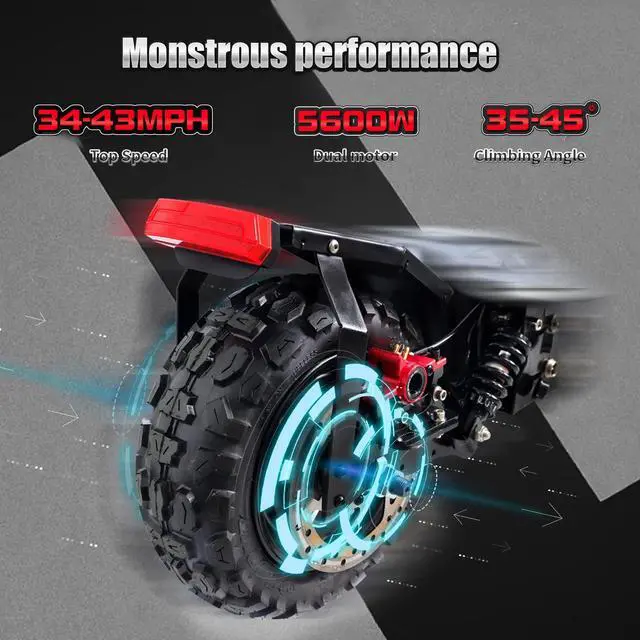 Alt view image 4 of 7 - Arwibon Q06Pro Electric Scooter for Adults Dual Drive 5600W Motor, Up to 40 MPH & 40 Miles, 60V/27AH, 11'' Heavy Duty Vacuum Off-Road Tire, Dual Oil Braking, Electric Scooter Without Seat