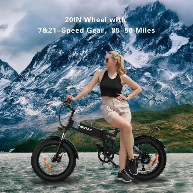 Alt view image 2 of 7 - Electric Bike for Adults Foldable 1000W Motor,26 MPH 48V/14Ah 20'' x 4.0 Fat Tire Removable Battery Assist Bicycle with Shimano 7-Speed Snow Beach Mountain Ebikes black