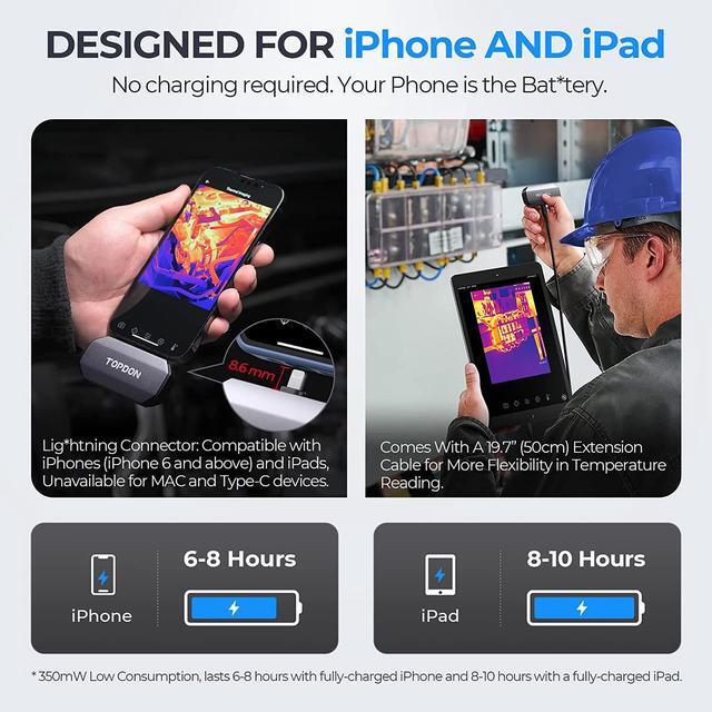 Alt view image 6 of 7 - Thermal Camera for iOS (iPhone & iPad), TOPDON TC002 256 x 192 IR High Resolution Thermal Imaging Camera, -4°F~1022°F Temperature Range, 40mk Thermal Sensitivity