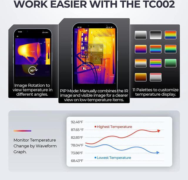 Alt view image 7 of 7 - Thermal Camera for iOS (iPhone & iPad), TOPDON TC002 256 x 192 IR High Resolution Thermal Imaging Camera, -4°F~1022°F Temperature Range, 40mk Thermal Sensitivity