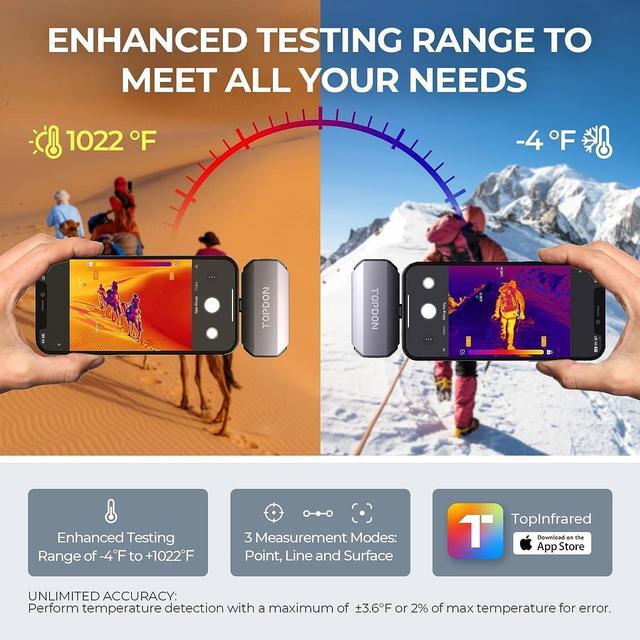 Alt view image 2 of 7 - Thermal Camera for iOS (iPhone & iPad), TOPDON TC002 256 x 192 IR High Resolution Thermal Imaging Camera, -4°F~1022°F Temperature Range, 40mk Thermal Sensitivity