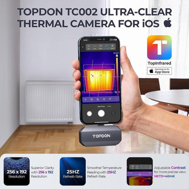 Alt view image 3 of 7 - Thermal Camera for iOS (iPhone & iPad), TOPDON TC002 256 x 192 IR High Resolution Thermal Imaging Camera, -4°F~1022°F Temperature Range, 40mk Thermal Sensitivity