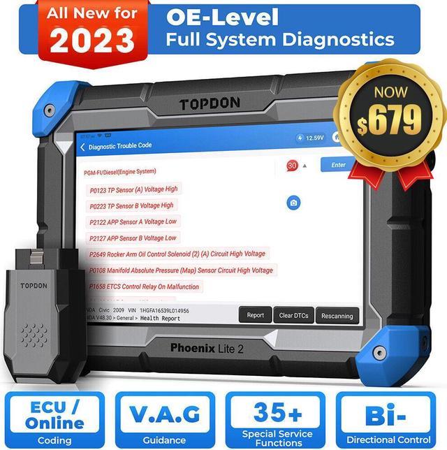 OBD2 Scanner, TOPDON Phoenix Lite 2 Car Diagnostic Scan Tool,  Bi-Directional Control, ECU Coding 28+ Reset Functions 