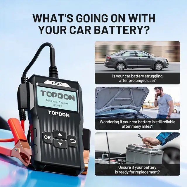 Alt view image 3 of 7 - TOPDON BT30 12V Car Battery Tester Digital Automotive Diagnostic Analyzer Vehicle Cranking Charging Scanner Tool