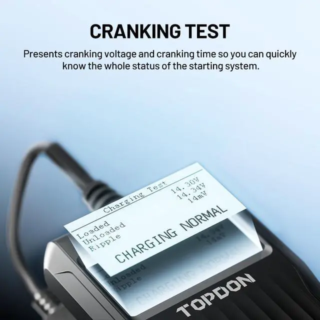 Alt view image 5 of 7 - TOPDON BT30 12V Car Battery Tester Digital Automotive Diagnostic Analyzer Vehicle Cranking Charging Scanner Tool