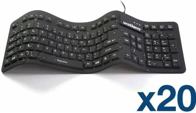 Main image of Case of (20) KBWKFC106-BK - WetKeys "Soft-touch Comfort" Professional-grade Full-size Flexible Silicone Waterproof Keyboard (USB) (Black) | KBWKFC106-BK-C20
