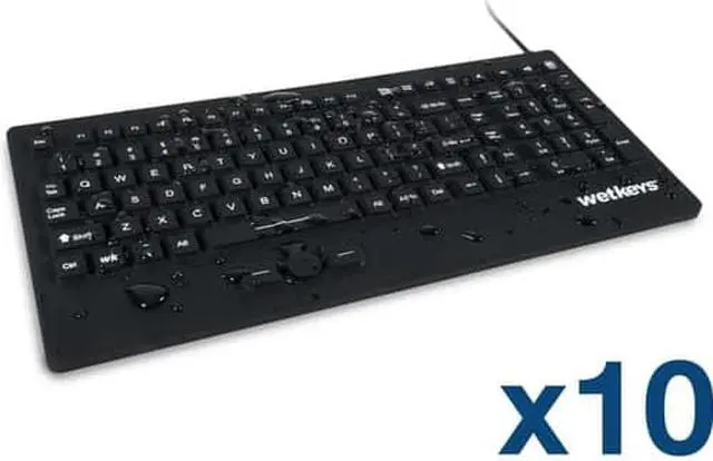 Main image of Case of (10) KBWKRC105SPi-BK - WetKeys "Rugged-Point" Industrial-grade Heavy-duty Full-Size Washable Keyboard with Track-pointer and ON/OFF Switch (USB) (Black) | KBWKRC105SPi-BK-C10
