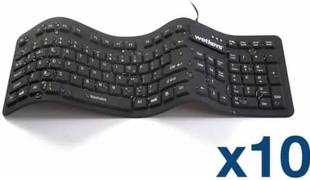 Main image of Case of (10) KBWKFC106-BK - WetKeys "Soft-touch Comfort" Professional-grade Full-size Flexible Silicone Waterproof Keyboard (USB) (Black) | KBWKFC106-BK-C10