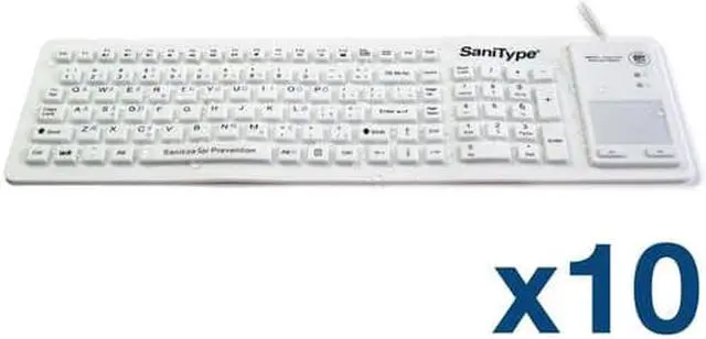 Main image of Case of (10) KBSTFC103STi-W - SaniType "Flex Touch" Full-size Flexible Silicone Washable Keyboard with Touchpad and ON/OFF Switch (USB) (White) | KBSTFC103STi-W-C10