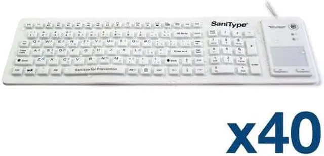 Main image of Case of (40) KBSTFC103STi-W - SaniType "Flex Touch" Full-size Flexible Silicone Washable Keyboard with Touchpad and ON/OFF Switch (USB) (White) | KBSTFC103STi-W-C40