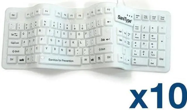 Main image of Case of (10) KBSTFC106-W - SaniType "Soft-touch Comfort" Hygienic Full-size Flexible Silicone Washable Keyboard (USB) (White) | KBSTFC106-W-C10