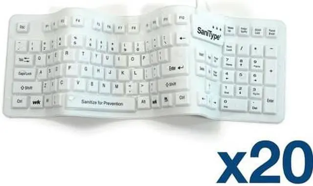 Main image of Case of (20) KBSTFC106-W - SaniType "Soft-touch Comfort" Hygienic Full-size Flexible Silicone Washable Keyboard (USB) (White) | KBSTFC106-W-C20