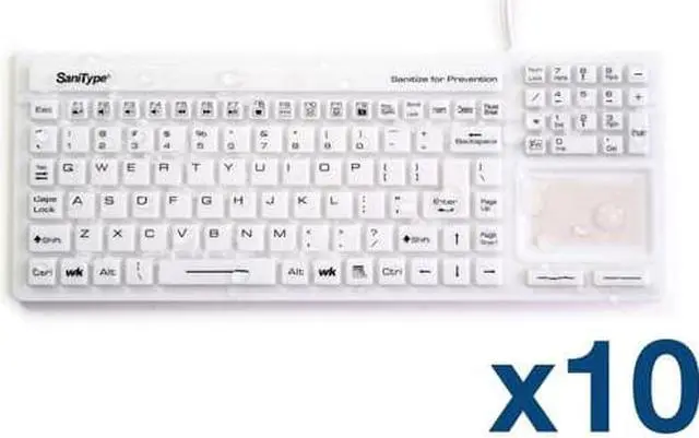 Main image of Case of (10) KBSTRC106T-W - SaniType "Touchpad Plus" Hygienic Medical-Grade Rigid Silicone Washable Keyboard (USB) (White) | KBSTRC106T-W-C10