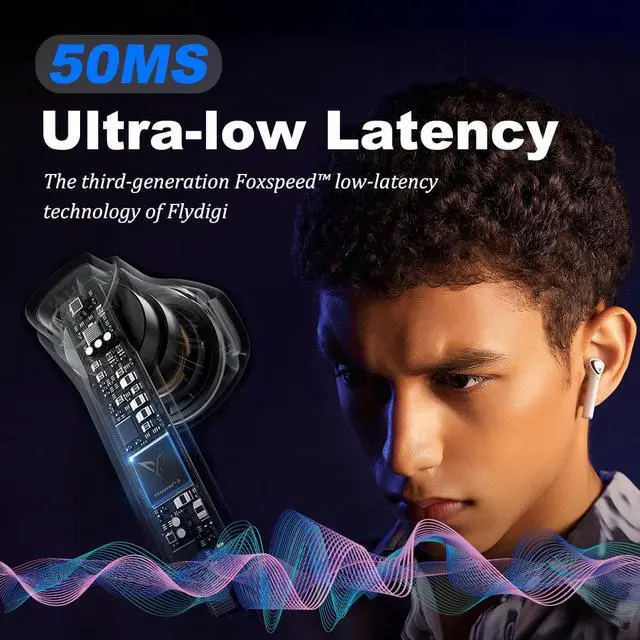 Alt view image 2 of 6 - Flydigi Cyberfox X1 True Wireless 50ms Ultra-Low Latency Gaming Earbuds, 13.4mm Large Drivers-Active Noise Canceling, 30 Hours of Play Time, Gaming/Music/Sports Sweat-Proof Headphone Yellow