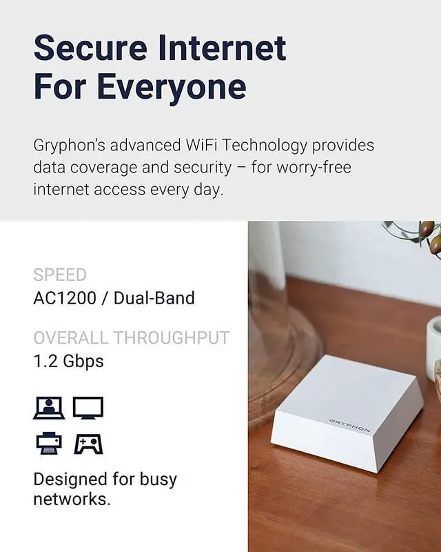 Alt view image 2 of 7 - Gryphon Guardian Mesh WiFi Router  Parental Control System with Next-Gen Firewall & Content Filters  500Mbps, up to 1800 sq. ft. Coverage per Mesh Router  Replace or Add-to Existing Network