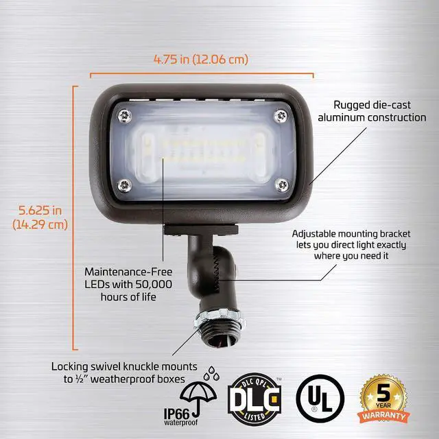 Alt view image 3 of 6 - Newhouse Lighting WW15BRZ-2 16-Watt Outdoor Die-Cast Aluminum LED Wall Wash Flood, Weatherproof Landscape Lighting 1500 Lumens, 3000K Warm White, 120-277V, 1/2" Knuckle Mount, Bronze, 2-Pack