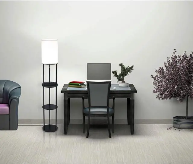 Alt view image 3 of 7 - Adesso 3116-01 USB & AC Charging Station Floor Night Lamp with 2 Storage Shelves and Device Holders Black, 63"