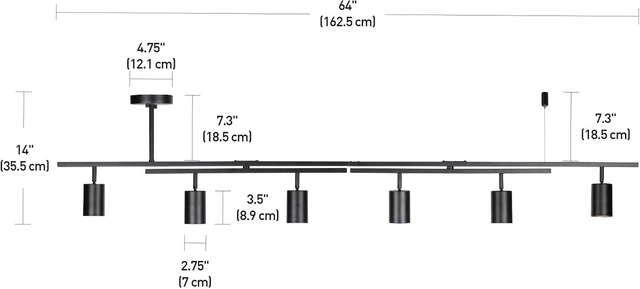 Alt view image 6 of 7 - 59829 64" 6-Light Track Lighting, Matte Black Finish, Center Swivel Bar, Adjustable Heads, GU10 Base, Dimmable, Modern Industrial Lighting