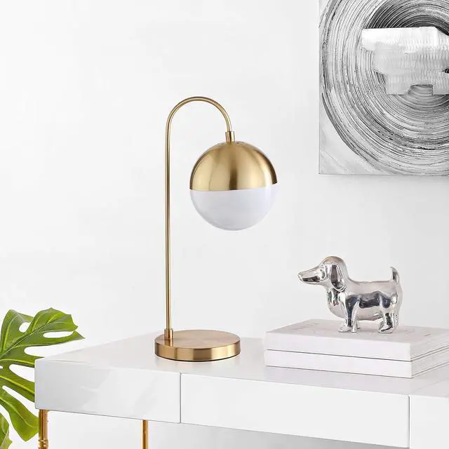 Alt view image 5 of 6 - SAFAVIEH Lighting Collection Cappi Modern Brass Gold Orb 21-inch Bedroom Living Room Home Office Desk Dorm Study Nightstand Task Table Lamp (LED Bulb Included)