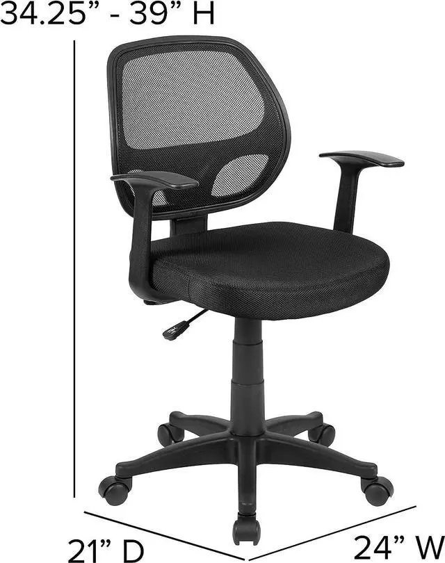 Alt view image 3 of 7 - Flash Furniture Mallard Mid-Back Swivel Mesh Office Chair with Padded Seat and T-Arms, Height-Adjustable Ergonomic Padded Office Desk Chair, Black