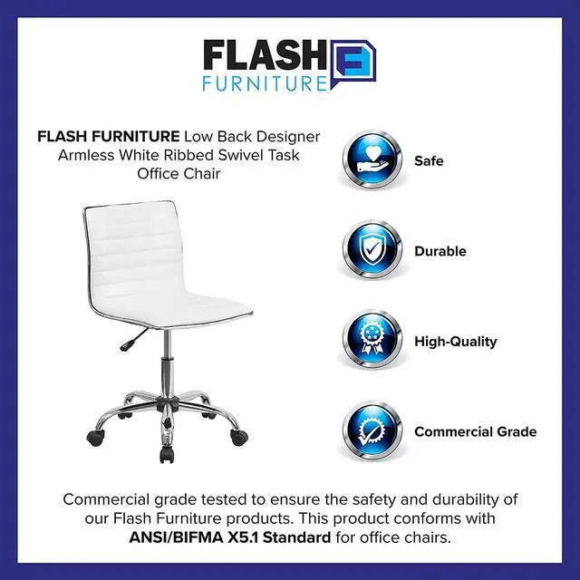 Alt view image 3 of 7 - Flash Furniture Alan Low Back Designer Armless White Ribbed Swivel Task Office Chair
