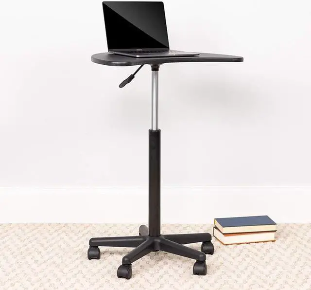 Alt view image 2 of 4 - Flash Furniture Eve Sit to Stand Mobile Laptop Desk/Speaker's Lectern with Wheels, Modern Height-Adjustable Portable Standing Computer Desk, Black