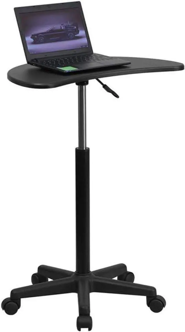 Alt view image 4 of 4 - Flash Furniture Eve Sit to Stand Mobile Laptop Desk/Speaker's Lectern with Wheels, Modern Height-Adjustable Portable Standing Computer Desk, Black